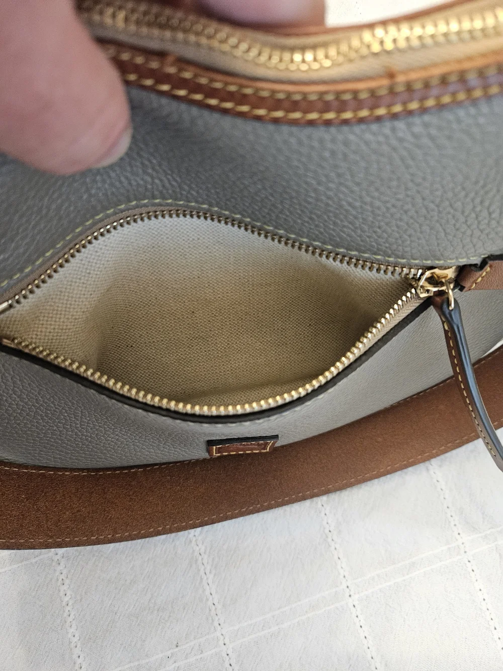 Dooney & Bourke Taupe Hobo with Tan Trim